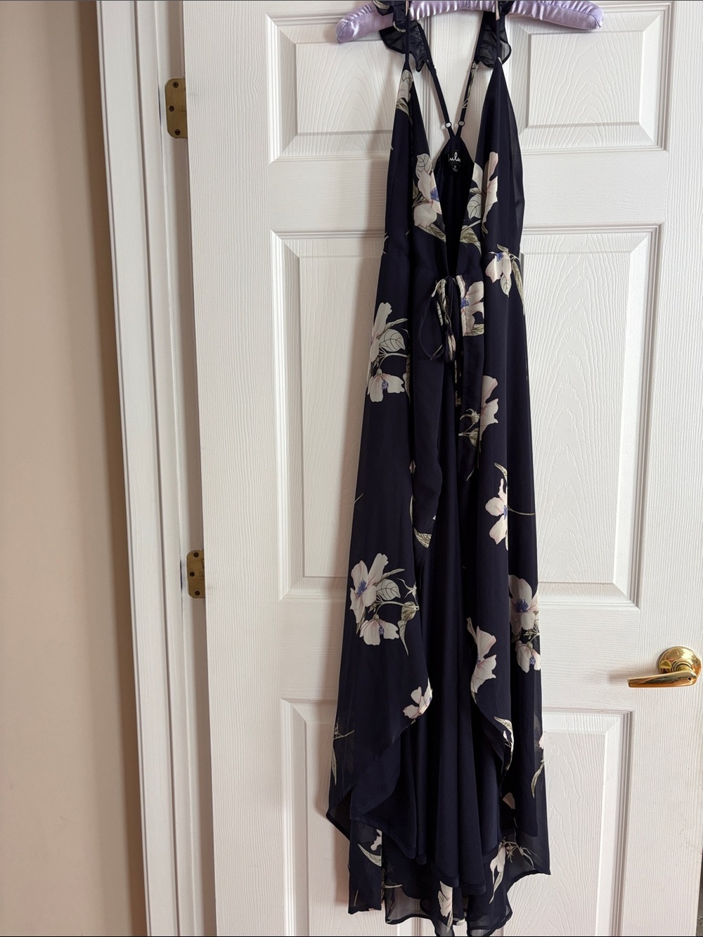 Lulu's Navy Floral High-Low Halter Dress